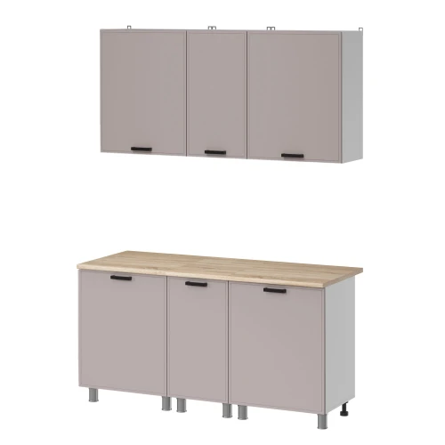 Готовый кухонный гарнитур МК Аленушка 1,6м в.3 Магнолия Кашемир,скоба черный,сонома