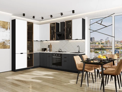 Кухонный гарнитур Евро Лайн-07 Белый/Антрацит-Graphite