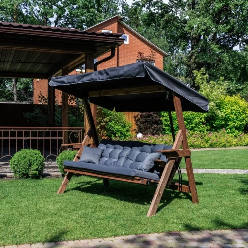 Качели LYON трехместные из лиственницы(серые подушки)