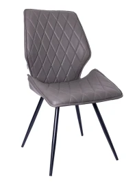 DC233 Стул мягкий поворотный 360, СЕРЫЙ экокожа, каркас металл, черный КРУГЛЫЙ