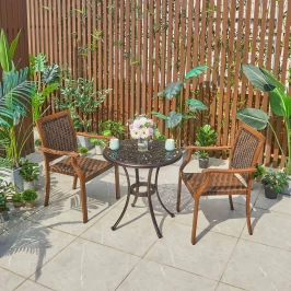 Кофейный набор мебели из литого алюминия  Стол круглый  МАКАО «MACAU» D68 + 2 Кресла Бамбук-3