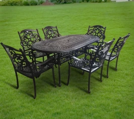 Мебель из литого алюминия обеденная стол овальный БРАЙДЕД «BRAIDED» 180×105 + 6 кресел Джунген(Jungen)