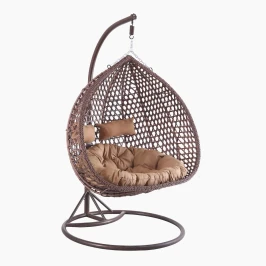 Подвесное кресло из искусственного ротанга кокон, для двоих цвет бежевый, серые стойки