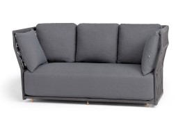 "Лугано" диван 3-местный плетеный из роупа, каркас алюминий темно-серый (RAL7024) муар, роуп темно-серый круглый, ткань темно-серая YB25-0027