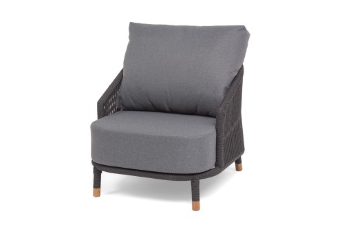 "Верона" кресло плетеное из роупа, каркас алюминий темно-серый (RAL7024) муар, роуп темно-серый круглый, ткань темно-серая 027