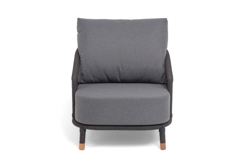 "Верона" кресло плетеное из роупа, каркас алюминий темно-серый (RAL7024) муар, роуп темно-серый круглый, ткань темно-серая 027