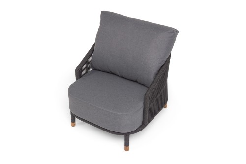 "Верона" кресло плетеное из роупа, каркас алюминий темно-серый (RAL7024) муар, роуп темно-серый круглый, ткань темно-серая 027