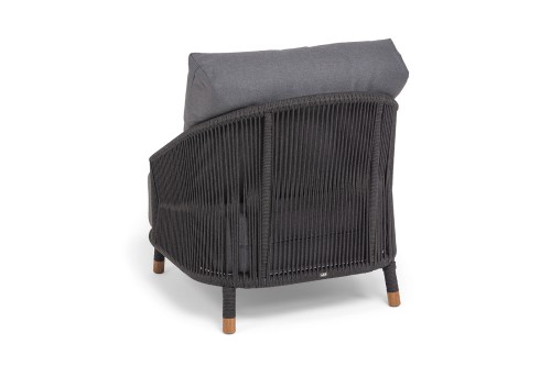 "Верона" кресло плетеное из роупа, каркас алюминий темно-серый (RAL7024) муар, роуп темно-серый круглый, ткань темно-серая 027