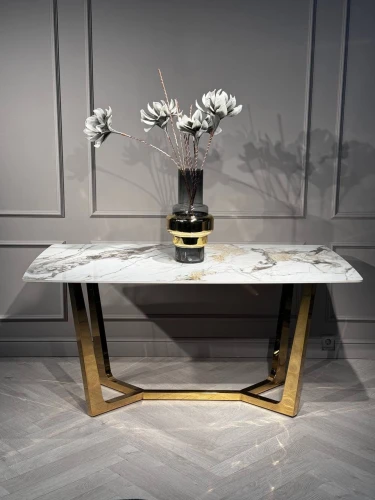 Стол обеденный Ланс DT-2852L, 180х90х75 см, белая керамика/золотой