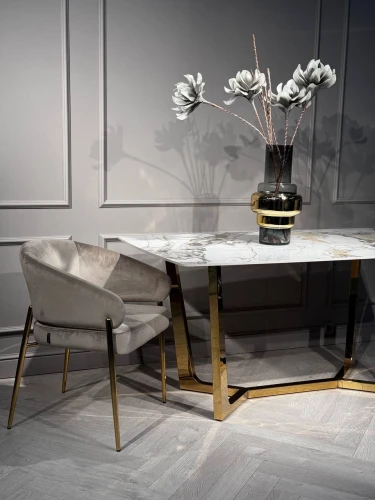 Стол обеденный Ланс DT-2852L, 180х90х75 см, белая керамика/золотой