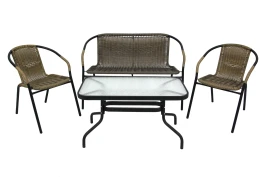 Набор мебели Марсель делюкс  арт.WR2719, WR2719-B, SC089 желто-черный,  (2 стула+диван+стол 90х50см, каркас черн, ротанг желто-черный) "Garden story"