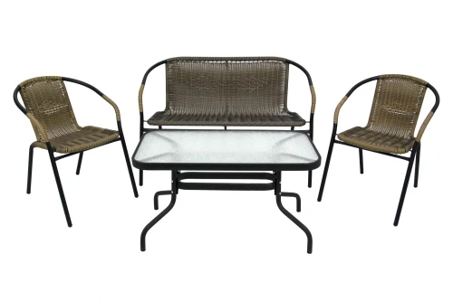 Набор мебели Марсель делюкс  арт.WR2719, WR2719-B, SC089 желто-черный,  (2 стула+диван+стол 90х50см, каркас черн, ротанг желто-черный) "Garden story"