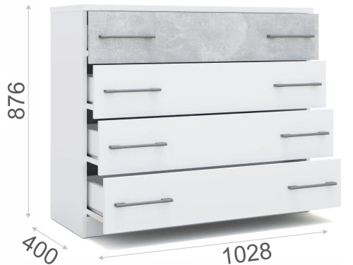 Комод «Аврора» 4ящ, Белый/ателье светлый