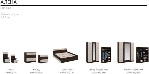 Кровать «Алёна» 160x200 с основанием, Венге/Дуб молочный