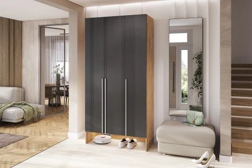 Шкаф трехстворчатый Луна, Графит софт, Дуб крафт