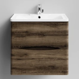Тумба Адель 60  подвесной, Дуб крымский коричневый ПВХ 131005-9005 Vodok с раковиной в комплекте
