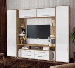 Гостиная Гармония, Белый глянец холодный, Дуб Крафт