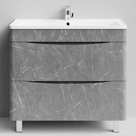 Тумба Адель 90 напольный, Мрамор Серый софт тач ПВХ 4044-1 Vodok с раковиной в комплекте