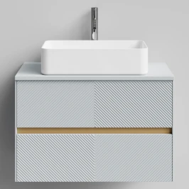 Тумба Аурум 80, пример RAL 7040 Серое окно, матовая, 2 ящика, подвесной Vodok с раковиной в комплекте