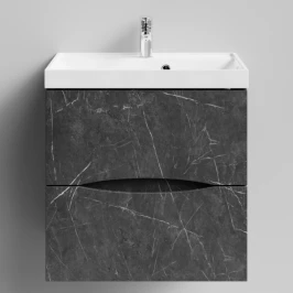 Тумба Лайт 60 подвесной, Мрамор Графит софт тач ПВХ 4044-3 Vodok с раковиной в комплекте