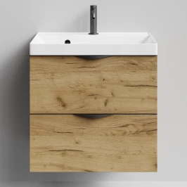 Тумба Марко 60 подвесной, ручки Черные, Дуб Тортуга ПВХ 2357-43 Vodok с раковиной в комплекте