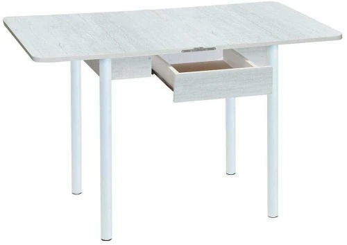 Эко 80х60 стол обеденный раскладной с ящиком / бетон белый/белый