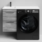 Тумба Смайл 100 подвесной, под стиральную машину, левая, Лиственница структурная контрастно-серая ПВХ 64202 Vodok с раковиной в комплекте