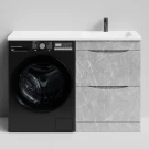 Тумба Смайл 120 напольный, под стиральную машину, правая, Мрамор Белый софт тач 4044-2 Vodok с раковиной в комплекте