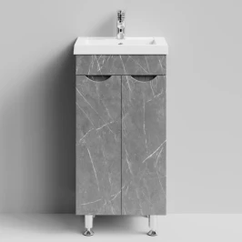 Тумба Смайл 40 напольный, Мрамор Серый софт тач ПВХ 4044-1 Vodok с раковиной в комплекте