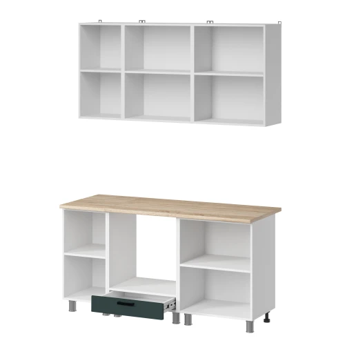 Готовый кухонный гарнитур МК Аленушка 1,6м в.6 Лотос Изумруд,скоба антрацит,сонома