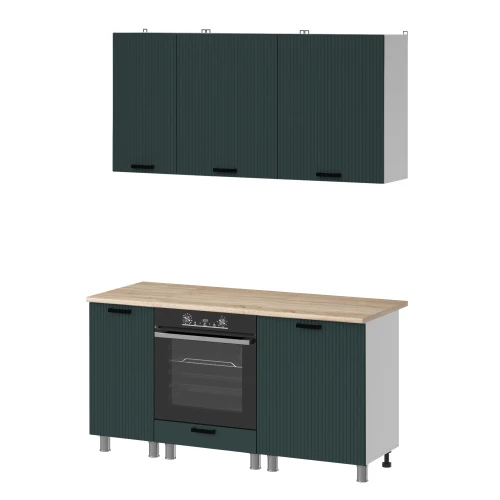 Готовый кухонный гарнитур МК Аленушка 1,6м в.6 Лотос Изумруд,скоба антрацит,сонома