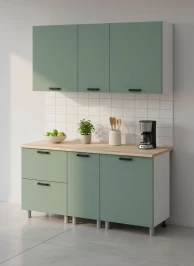 Готовый кухонный гарнитур МК Аленушка 1,6м в.4 Орешник Матовая Мята,скоба черный,сонома