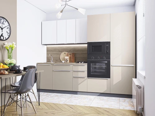 Прямая модульная кухня Фьюжн-07 Cream Silk/Silky White Graphite 2140*2700*600