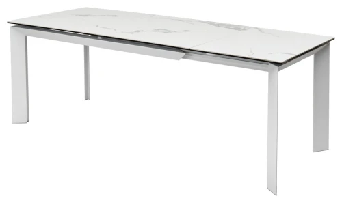 Стол CREMONA 140 HIGH GLOSS STATUARIO Белый мрамор глянцевый, керамика/ белый каркас, ®DISAUR