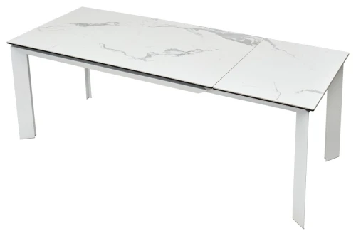 Стол CREMONA 140 HIGH GLOSS STATUARIO Белый мрамор глянцевый, керамика/ белый каркас, ®DISAUR