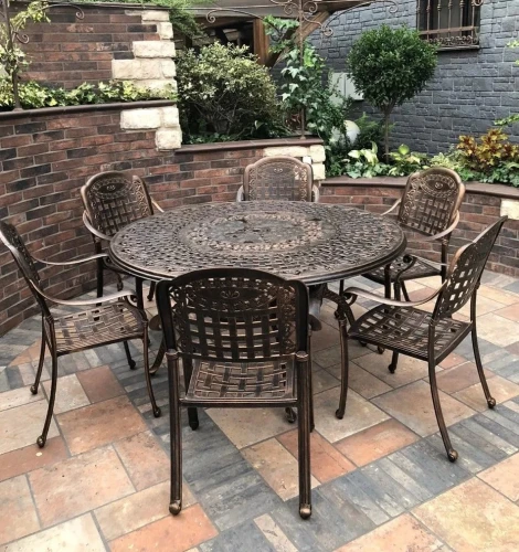 Комплект мебели на 6 персон из литого алюминия со столом D150 ВУЛКАН «VOLCANO» арт.6091/N008 bronze-6