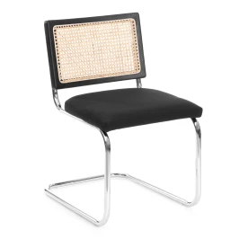 Стул MANI дерево вяз, ротанг/ткань лен, металлический каркас, черный, 46х46х78 см (Комплект из 4 шт.)