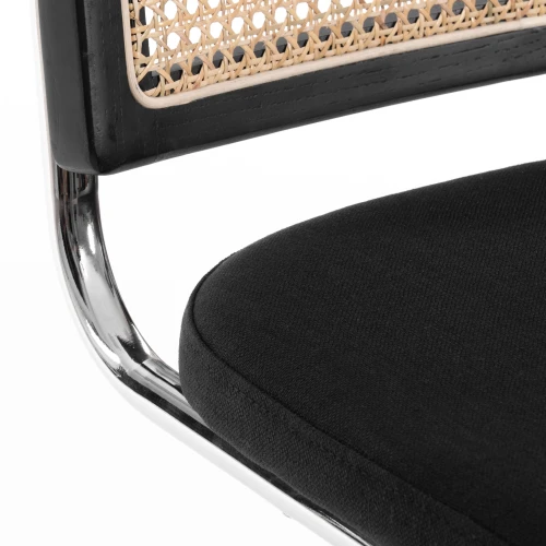 Стул MANI дерево вяз, ротанг/ткань лен, металлический каркас, черный, 46х46х78 см (Комплект из 4 шт.)