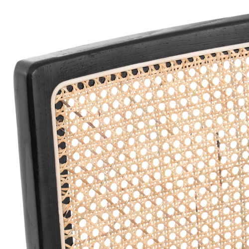 Стул MANI дерево вяз, ротанг/ткань лен, металлический каркас, черный, 46х46х78 см (Комплект из 4 шт.)