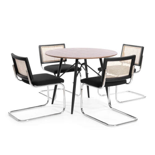 Стул MANI дерево вяз, ротанг/ткань лен, металлический каркас, черный, 46х46х78 см (Комплект из 4 шт.)