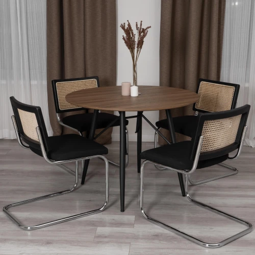 Стул MANI дерево вяз, ротанг/ткань лен, металлический каркас, черный, 46х46х78 см (Комплект из 4 шт.)