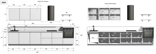 Кухонный гарнитур КГ 3600 ПВХ, Белый софт матовый Арника РМ в.5