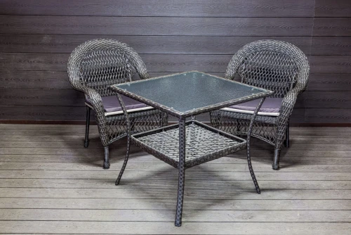 Садовый комплект из искусственного ротанга Мэдисон НЬЮ (Medison NEW) стол квадратный 80х80 + 2 кресла с подушками на сиденье