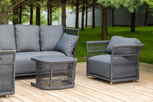 "Лугано" лаунж-зона 5-местная плетеная из роупа (веревки), каркас алюминиевый темно-серый, роуп темно-серый