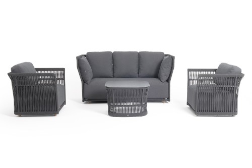 "Лугано" лаунж-зона 5-местная плетеная из роупа (веревки), каркас алюминиевый темно-серый, роуп темно-серый