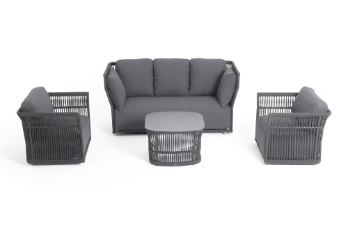 "Лугано" лаунж-зона 5-местная плетеная из роупа (веревки), каркас алюминиевый темно-серый, роуп темно-серый