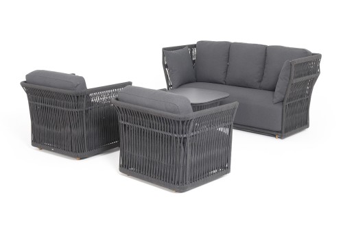"Лугано" лаунж-зона 5-местная плетеная из роупа (веревки), каркас алюминиевый темно-серый, роуп темно-серый