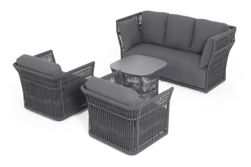 "Лугано" лаунж-зона 5-местная плетеная из роупа (веревки), каркас алюминиевый темно-серый, роуп темно-серый