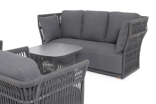 "Лугано" лаунж-зона 5-местная плетеная из роупа (веревки), каркас алюминиевый темно-серый, роуп темно-серый
