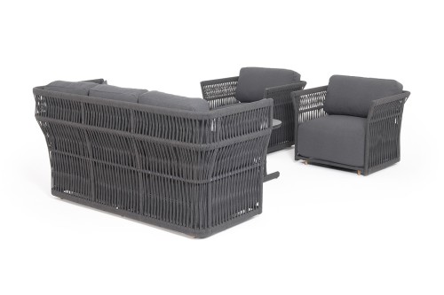 "Лугано" лаунж-зона 5-местная плетеная из роупа (веревки), каркас алюминиевый темно-серый, роуп темно-серый